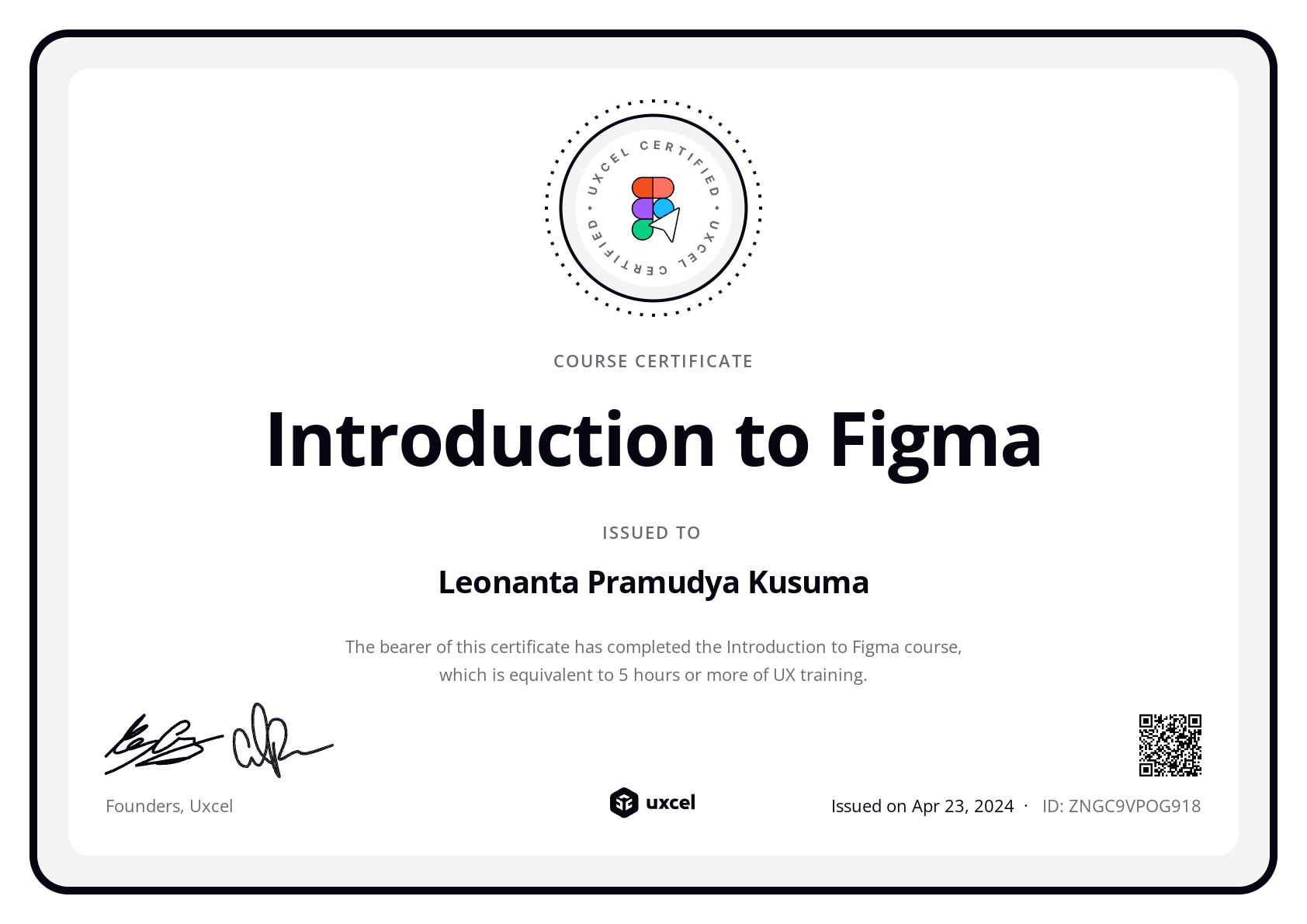 Leonanta Pramudya Kusuma's certificate